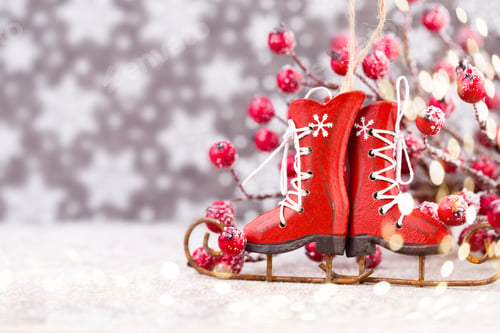 Preview: Christmas background. Christmas star and santa hat. Greeting card.