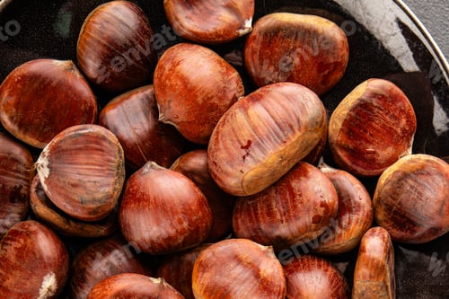 Preview: Edible chestnuts delicious treat tasty snack fresh gourmet food background on table