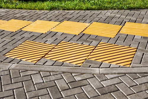 Preview: Yellow tactile paving on walkway, tactile ground surface indicators for blind and visually impaired
