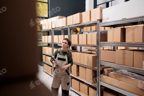 Preview: Stockroom supervisor looking at cardboard packages