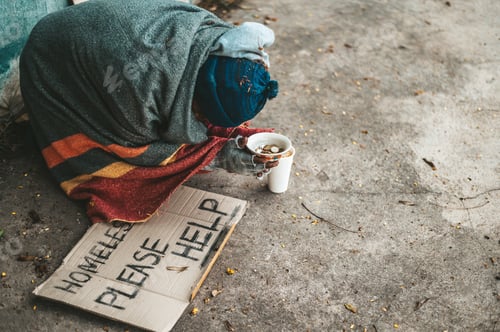 Preview: Beggars sitting on the street with homeless messages please help.