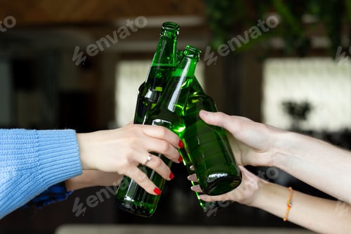 Preview: Hands with beer bottles in close-up