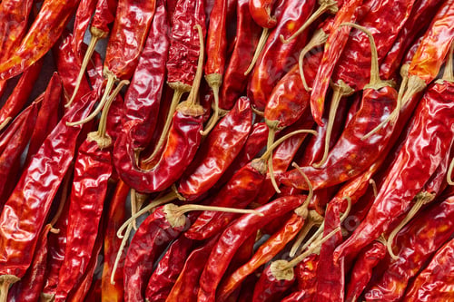 Preview: full frame of red dried chili peppers as background