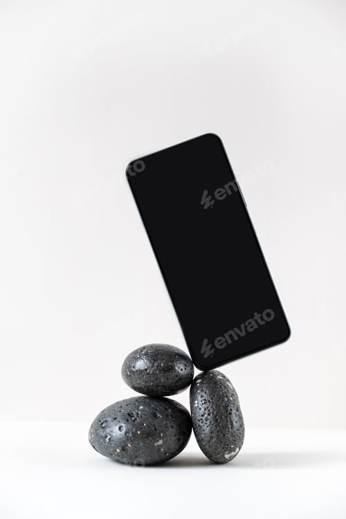 Preview: Composition of modern mobile phone with empty screen.