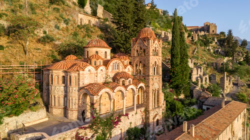 Preview: Temple of Agia Sofia and uphill castle of Mystras, Sparta, Peloponnese, Greece