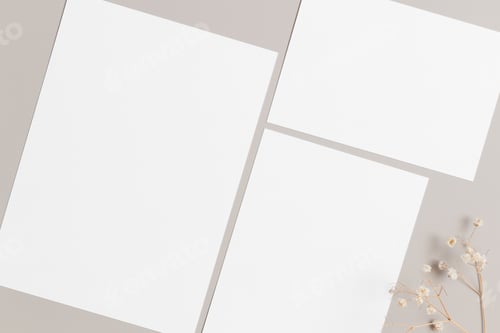 Preview: Wedding invitation stationery mockup with a gypsophila decoration. Dimensions: 5x7", 5x3.5", 6x4".