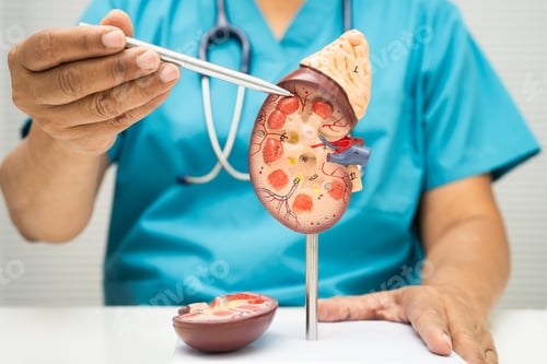 Preview: Chronic kidney disease, doctor with model for treatment urinary system,