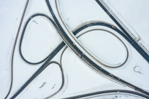 Preview: Aerial top view of overpass or road junction in winter