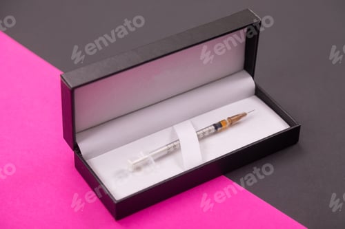 Preview: white syringe in a black cover isolated on background