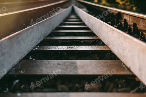 Preview: Railway close up during sunset.