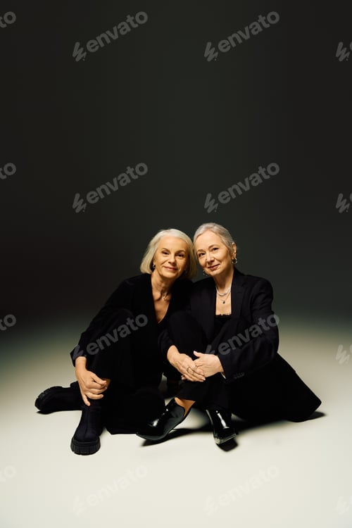 Preview: Stylish mature lesbian couple embracing love and connection in a modern setting