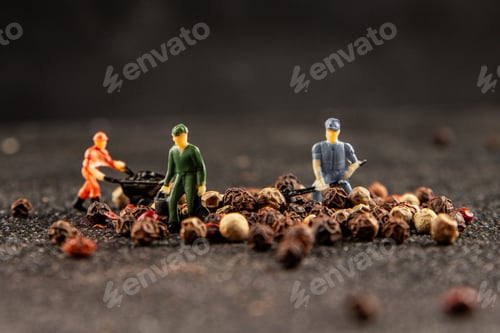 Preview: Miniature workers seasoning pepper pea spice tasty snack fresh delicious gourmet food background