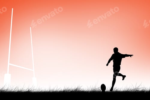 Preview: Rugby Player Doing A Drop Kick Against Orange