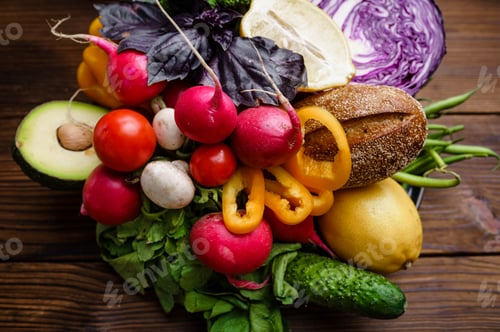 Preview: Fresh vegetable set isolated on wooden background