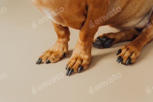 Preview: Dachshund paw detail on beige background for pet anatomy and veterinary concept