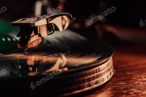 Preview: Classic vinyl record, turntable spin, analog sound, music. Vintage aesthetics.