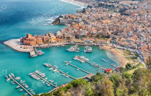 Preview: Unbelievable aerial cityscape of Castellammare del Golfo town.
