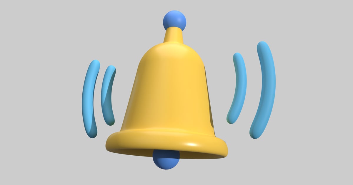 Ringing notification bell 3D, Incl. alert & Blue - Envato