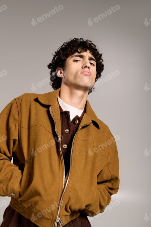 Preview: Stylish young man showcases modern fashion in a casual yet trendy outfit