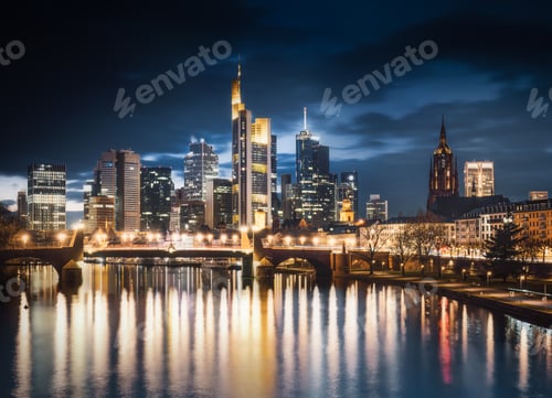 Preview: Frankfurt skyline at night - Frankfurt, Germany