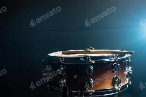 Preview: Snare drum on a black background, musical instrument, musical concept.