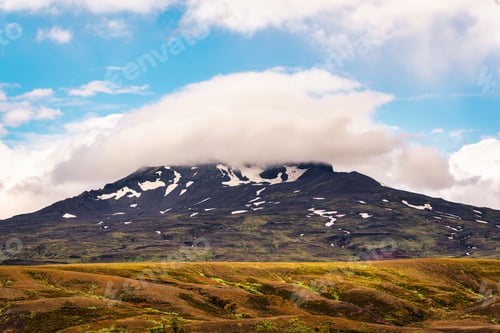 Preview: Natural pileus cloud covered on volcanic mountainin Icelandic Highlands at Thorsmork, Iceland
