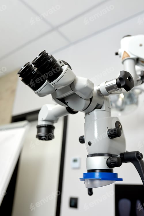 Preview: Close-up of dental operating binocular microscope for dental treatment. Modern high-precision