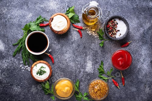 Preview: Set of different sauces and spices