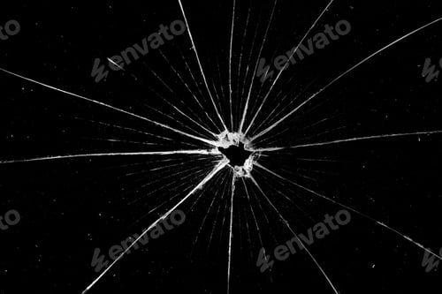 Preview: Abstract broken glass texture on a black background. Cracked black glass