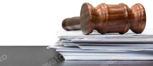 Preview: judge hammer on white paper and table