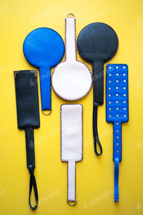 Preview: leather accessories for adult sexual games. Toys for BDSM, spanking devices. Spanking and punishment