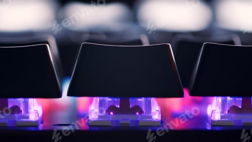 Preview: Modern gaming keyboard close-up with beautiful color backlight.