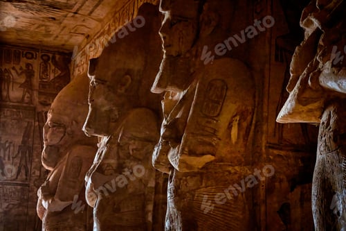 Preview: Interior of the Abu Simbel temple with the detail of pharaonic statues.