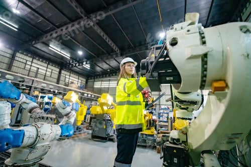 Preview: Worker Operating Industrial Robotic Arm in a Manufacturing Facility