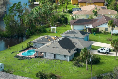 Preview: Hurricane Ian destroyed house with damaged roof