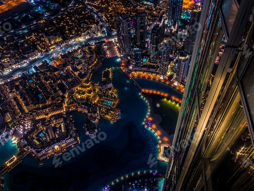 Preview: Aerial view from Burj Khalifa at night in Dubai, United Arab Emirates - great for wallpapers