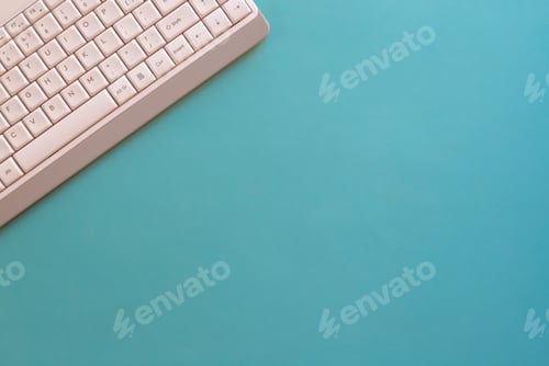 Preview: Abstract business template with white keyboard, top view, copy space. Close-up view.