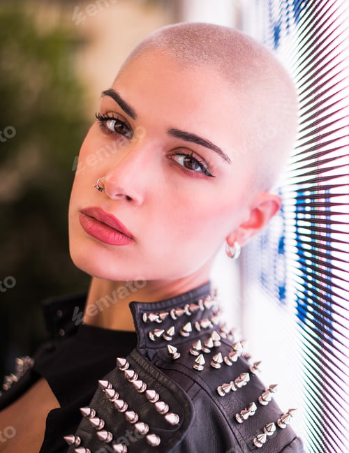 Preview: Beautiful woman illuminated by led lights