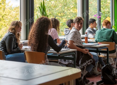 Visualização: Misture estudantes de nacionalidade em uma sala de aula europeia estudando