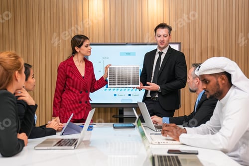 Preview: Business person meeting on solar cell panel technology.