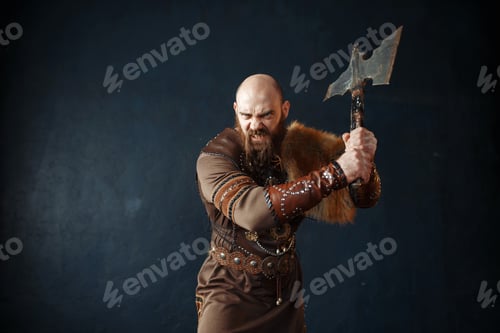 Preview: Angry viking with axe, barbarian image