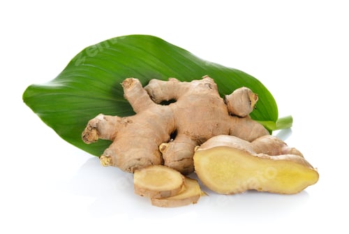 Preview: ginger with leaf on white background