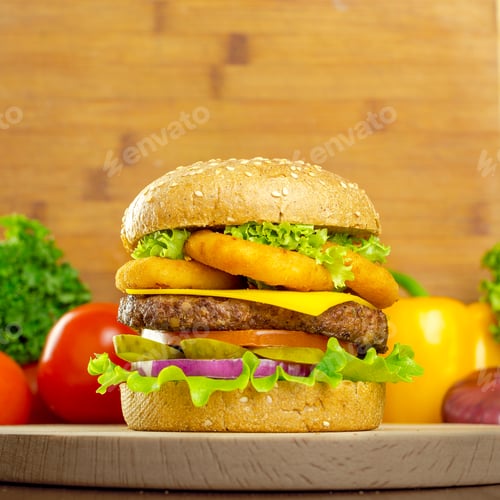 Preview: burgers on wooden background
