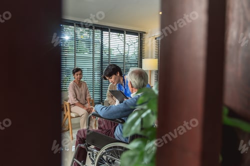 Preview: Group of senior people listening to nurse counselor take care health