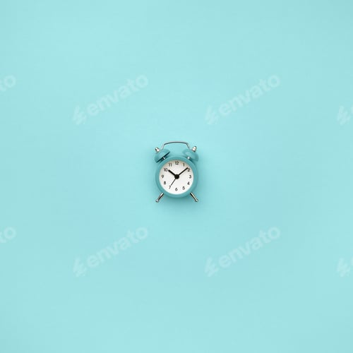 Preview: Small alarm clock. Monochrome blue. Minimalistic concept.