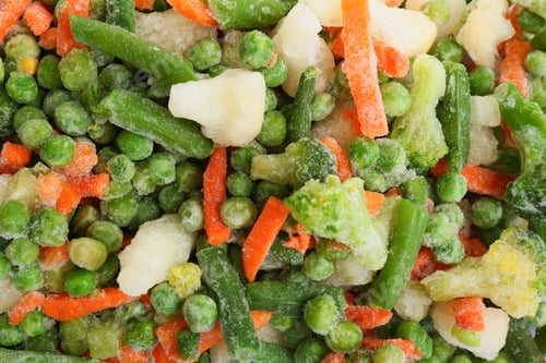 Preview: Different frozen vegetables as background, top view