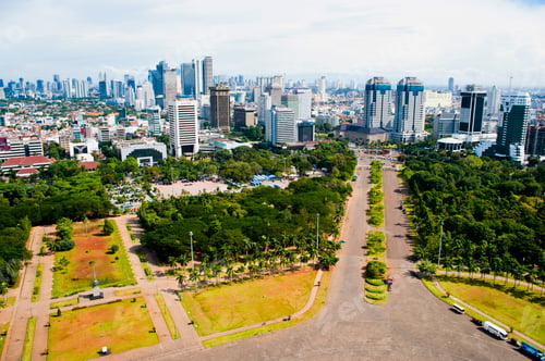 Preview: Jakarta city skyline from Monas, the national monument, Java, Indonesia, Southeast Asia, Asia, Asia