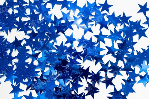 Preview: Christmas background with blue star confetti. Holiday background for New Year