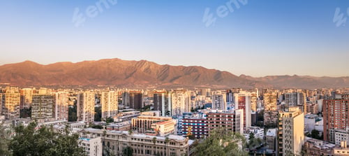 Preview: Panoramic aerial view of downtown Santiago with Andes mountains on background - Santiago, Chile