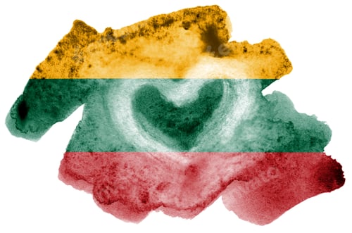 Preview: Lithuania flag is depicted in liquid watercolor style isolated on white background